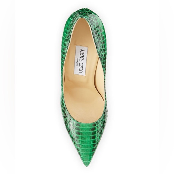 JIMMY CHOO ANOUK Green Python Embossed Leather Pointed Toe Pumps Size 37.5 - Picture 9 of 10